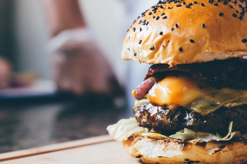 Chuys gourmet burger with fresh toppings